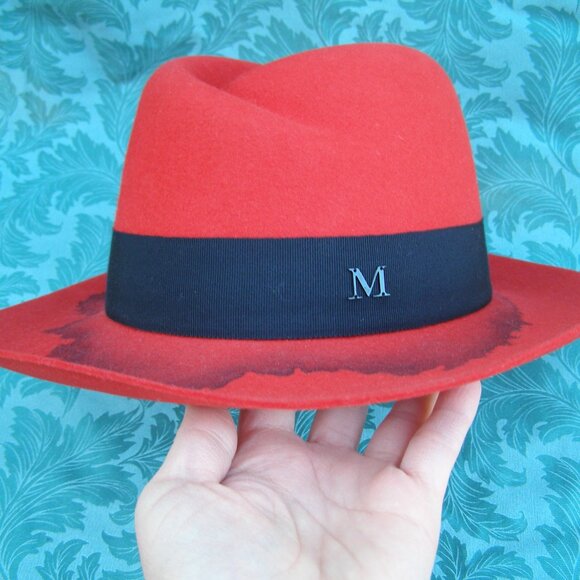 RARE NEW Maison Michel Red/Black Fedora hat size Large Unisex - Picture 8 of 15